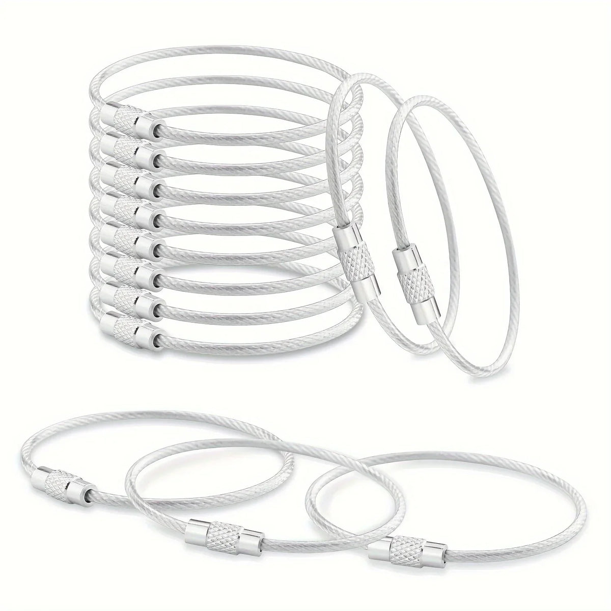 10-Pack Stainless Steel Cable Wire Keychains & Luggage Tag Loops Cable Wire Keychains Axl