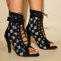 Women's Stiletto Peep Toe Ankle Boots – Checkered Summer Stiletto Ankle Boots Axl black 39