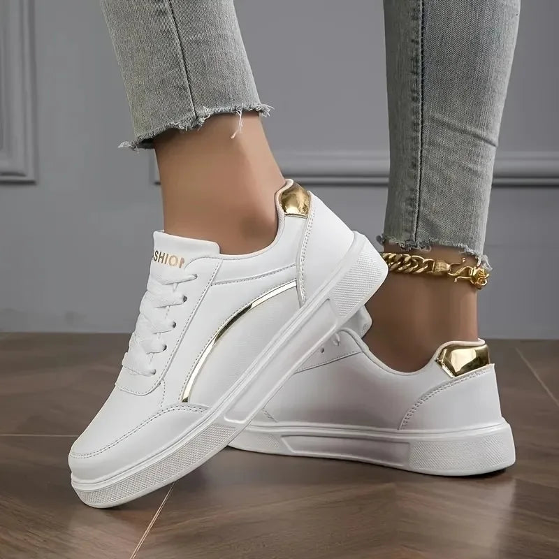 Women's White Platform Sneakers – Classic Lace-Up PU Leather Platform Sneakers Axl