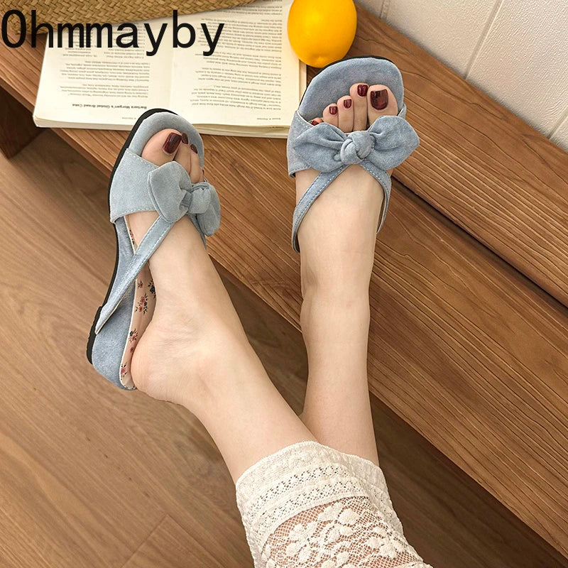 Women's Floral Butterfly-Knot Wedge Slides | Summer Dress Slippers Wedge Slide Sandals Axl