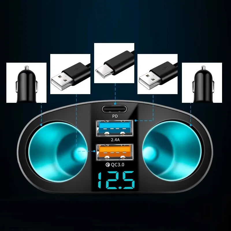 Dual-Port Car Charger PD 20W + QC 3.0 with Digital Display Car Charger Adapter Axl