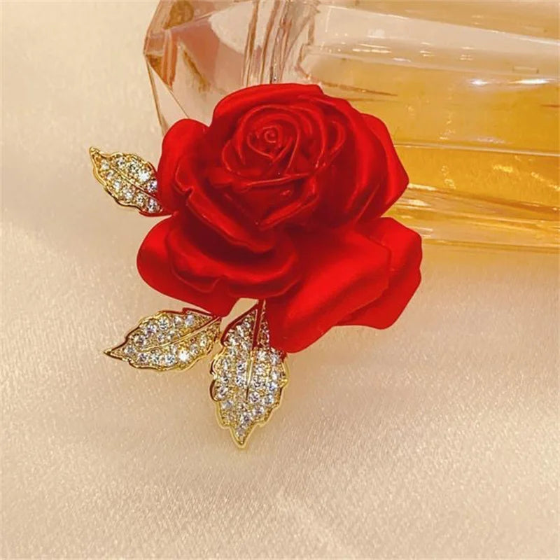 Red Rose Brooch Pin – Elegant Metal Alloy Floral Lapel Pin Floral Brooch Pin Axl