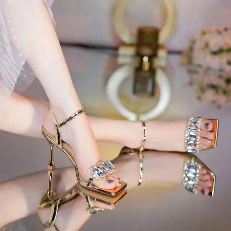 Women's Crystal High Heel Sandals – Gold & Silver Party Pumps High Heel Sandals Axl
