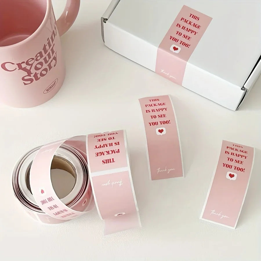 Pink 'Happy To See You Too' Self-Adhesive Packaging Stickers Decorative Packaging Stickers Axl
