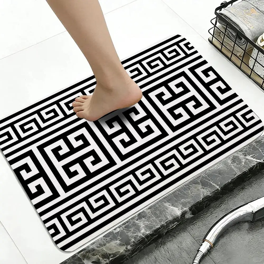 Greek Key Diatomite Bath Mat – Quick Dry, Non-Slip Floor Mat Diatomite Bath Mat Axl