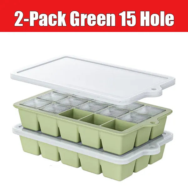 2-Pack Silicone Ice Cube Trays with Lid – 15-Grid BPA-Free Silicone Ice Tray Axl 2-Pack Green15 Hole