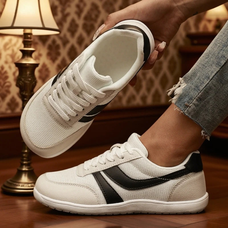 Women's Wide Toe Barefoot Sneakers – Breathable Canvas Flat Shoe Canvas Sneakers Axl White Black 44