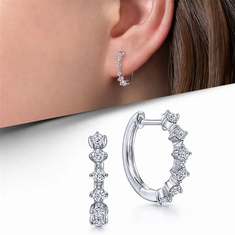 Huitan CZ Small Hoop Earrings – Silver Cubic Zirconia Hoop Earrings Axl