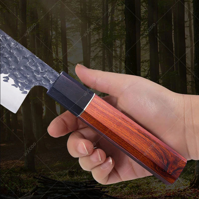 Hand Forged Japanese Santoku Chef Knife with Wood Handle & Gift Box Professional Chef Knife Axl