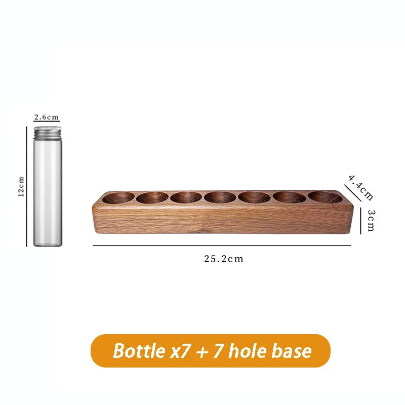 Glass Coffee Bean Storage Jars & Walnut Wood Display Stand Glass Storage Jar Set Axl 7 Holes