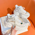 YEAE Rhinestone Platform Sneakers – Women's Luxury Casual Shoes Platform Sneakers Axl WHITE 36