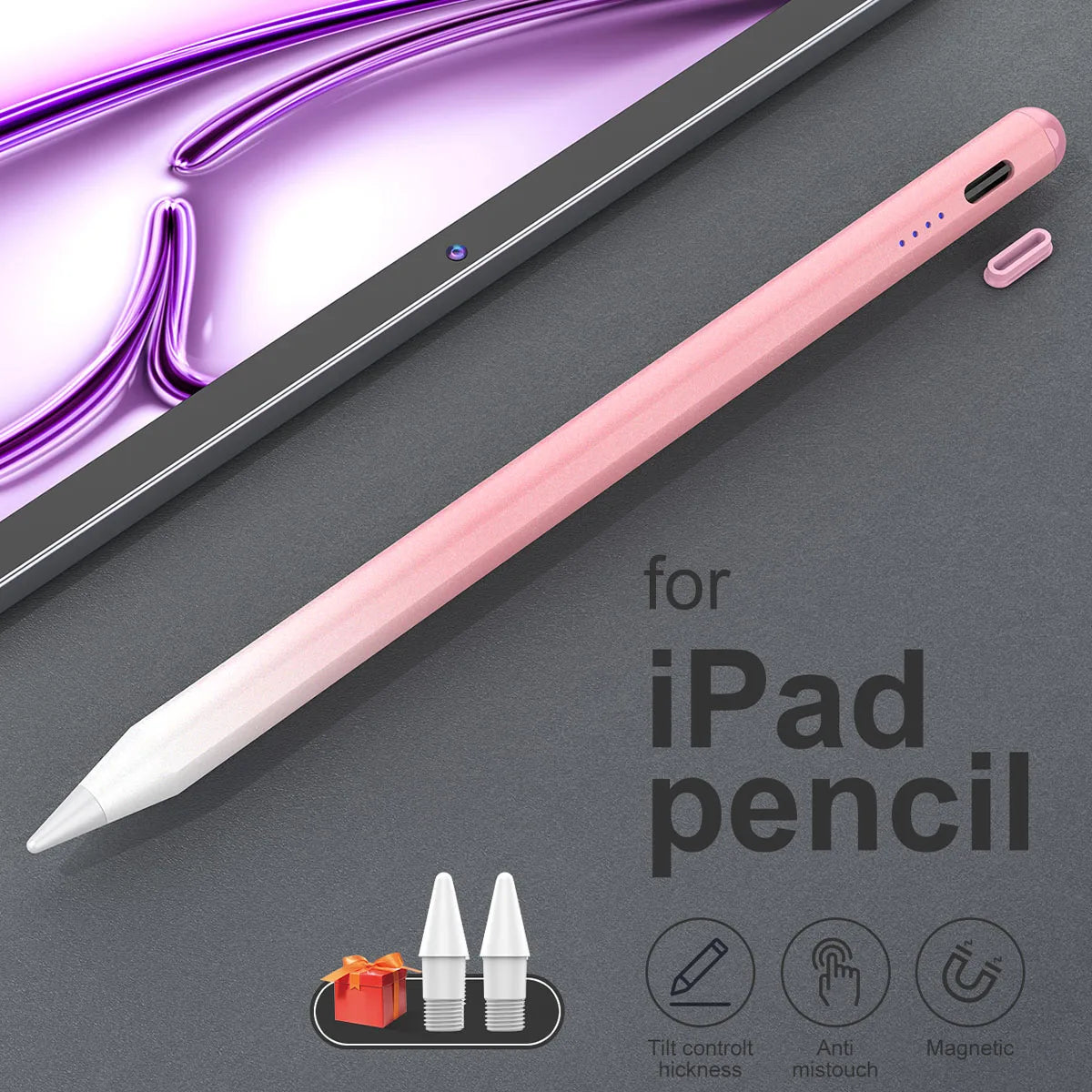 Stylus Pen for iPad 2018–2026 | LED, Tilt & Palm Rejection iPad Stylus Pen Axl Gradient Pink