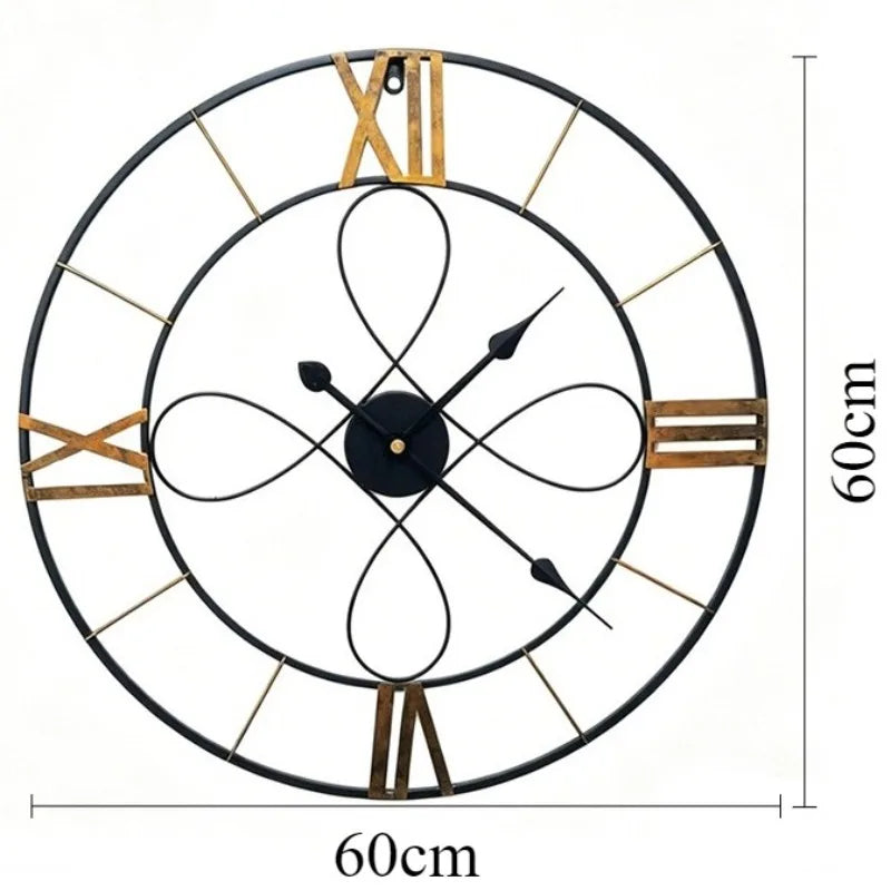 Retro Metal Wall Clock – 60cm Silent Large Living Room Decor Wall Clock Axl