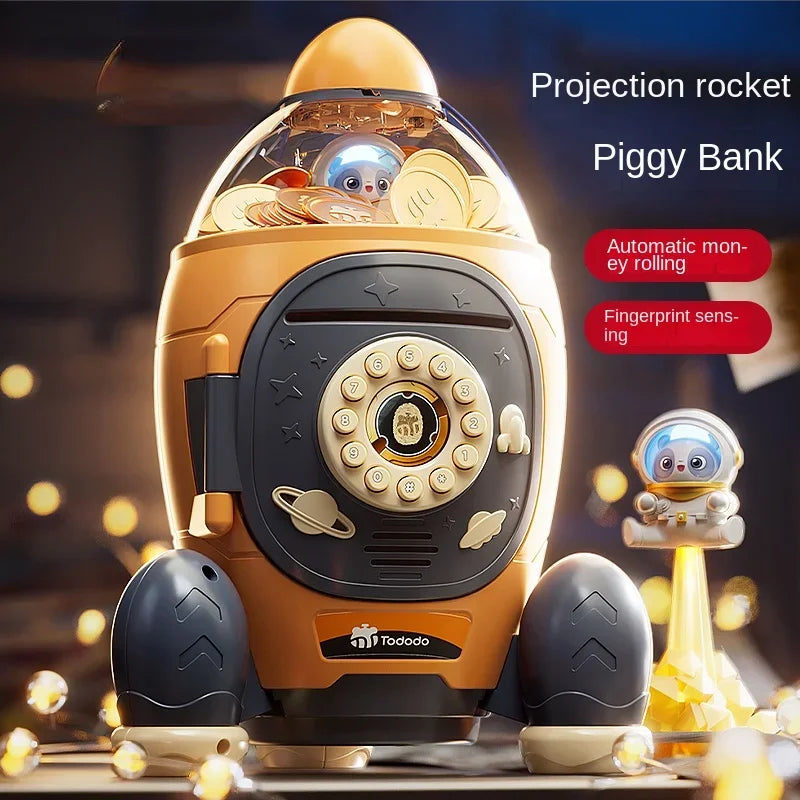 Kids Rocket Piggy Bank – Password Lock & Planet Light Projector Kids Piggy Bank Axl