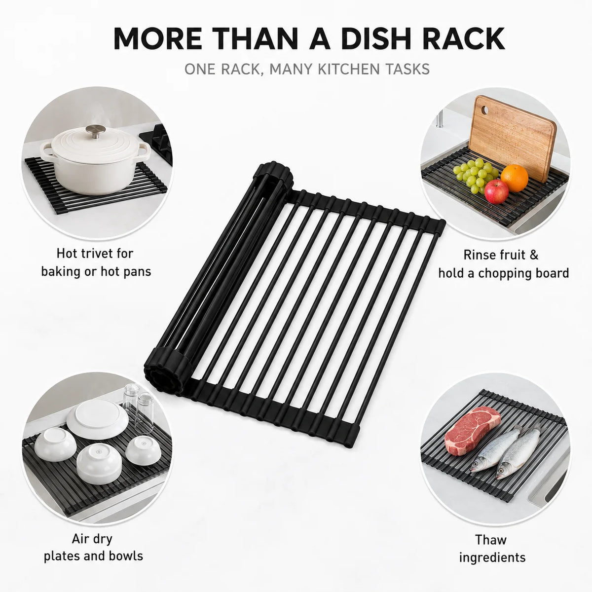 Roll-Up Silicone Dish Drying Rack Over Sink | UWHISE Dish Drying Rack Axl