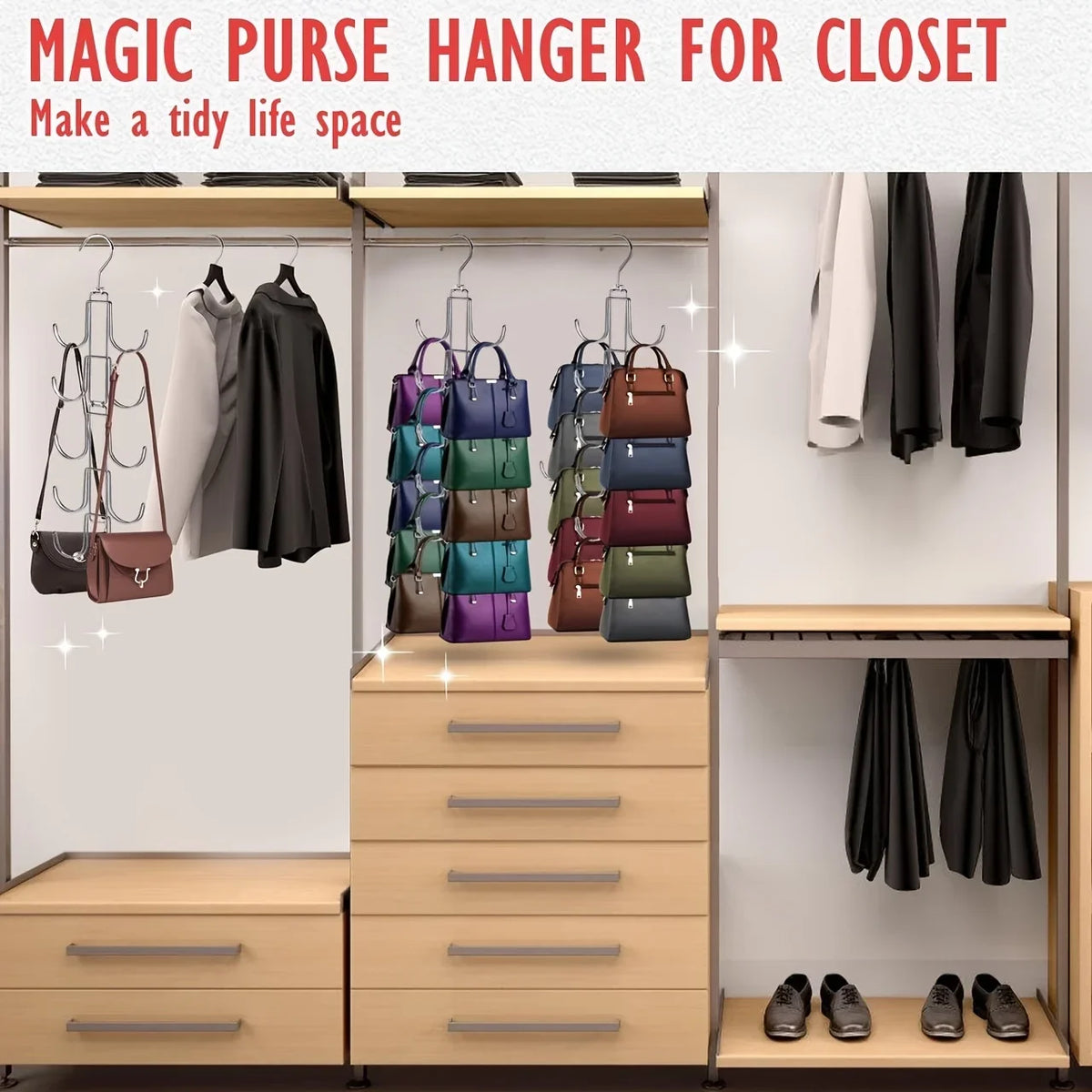 Foldable Metal Handbag Hanger – 360° Rotating Closet Hook Handbag Hanger Hook Axl