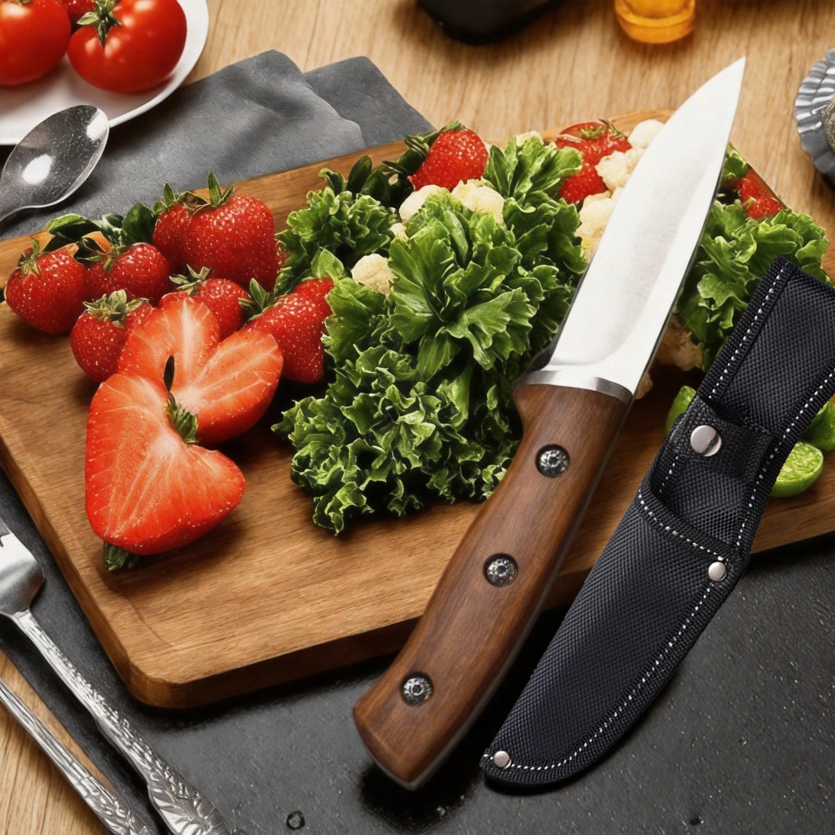 Rosewood Handle Fruit & Boning Knife with Sheath | 4Cr15 Steel Kitchen Knife Axl