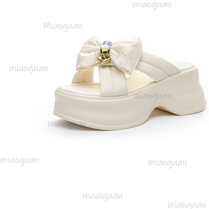 Women's Wedge Sandal Slippers – Butterfly Knot Rhinestone High Heel Wedge Sandal Slippers Axl