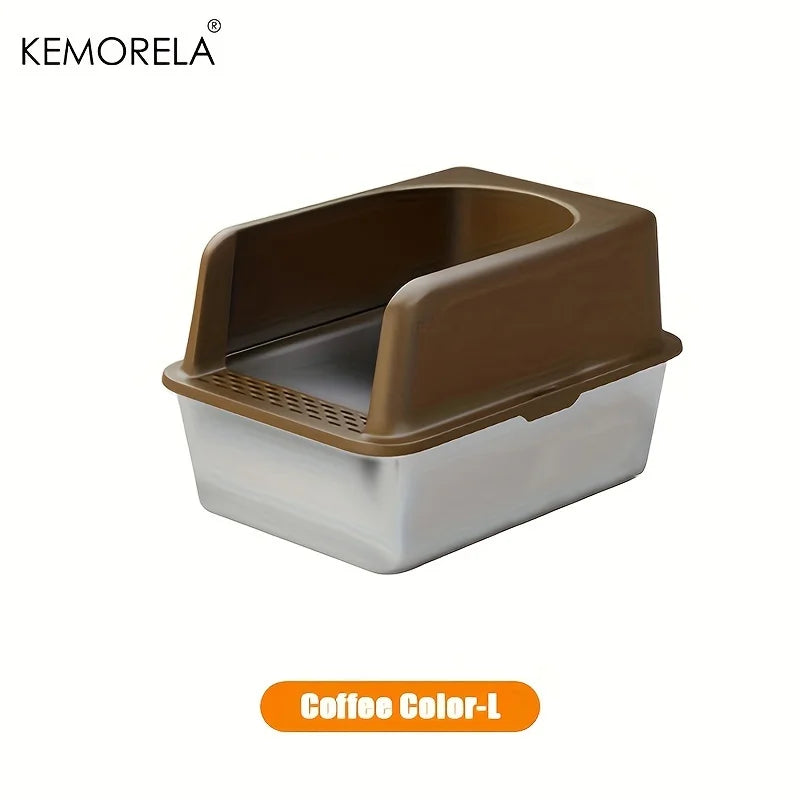 KEMORELA XL Stainless Steel Cat Litter Box with Lid – 60×50cm Cat Litter Box Axl Coffee Color L