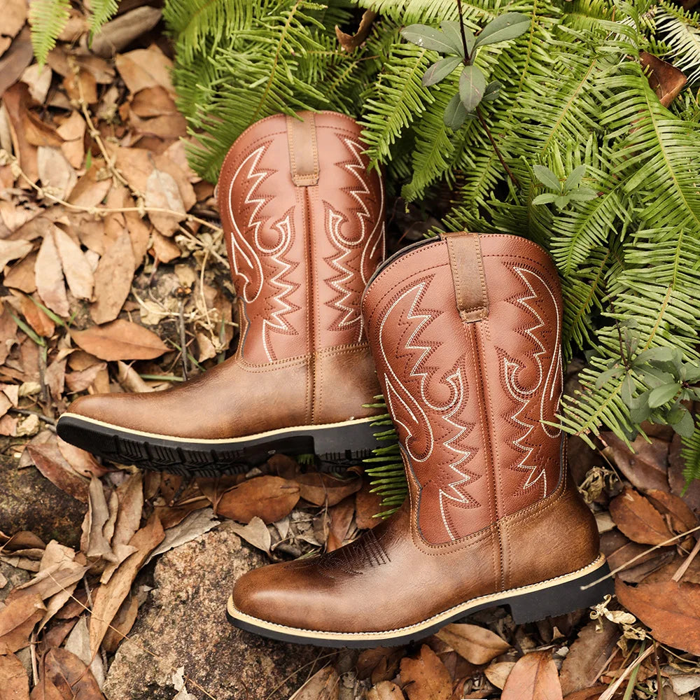 Men's Embroidered Cowboy Boots – Wide Toe High-Top Riding Men's Cowboy Boots Axl