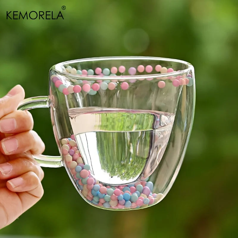 KEMORELA Double Wall Glass Coffee Mug – Colored Balls & Handle Glass Coffee Mug Axl