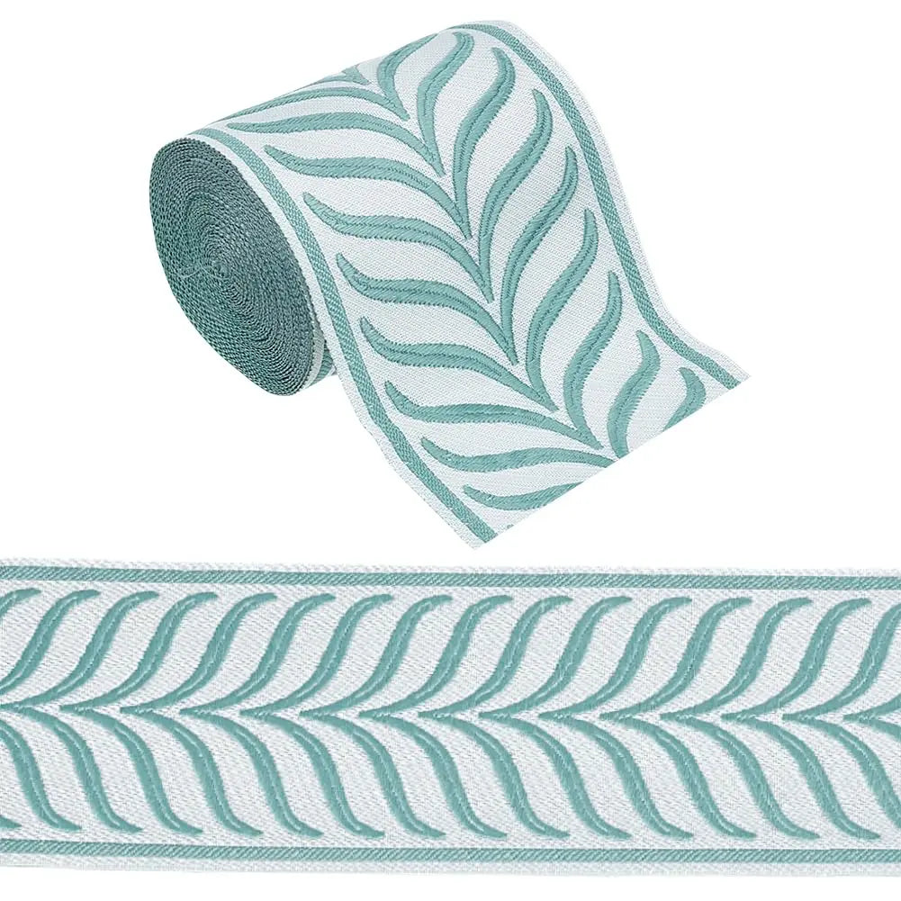 5M Jacquard Leaf Ribbon 86mm – Gray Polyester Curtain Trim Craft Ribbon Trim Axl AECH04-17581