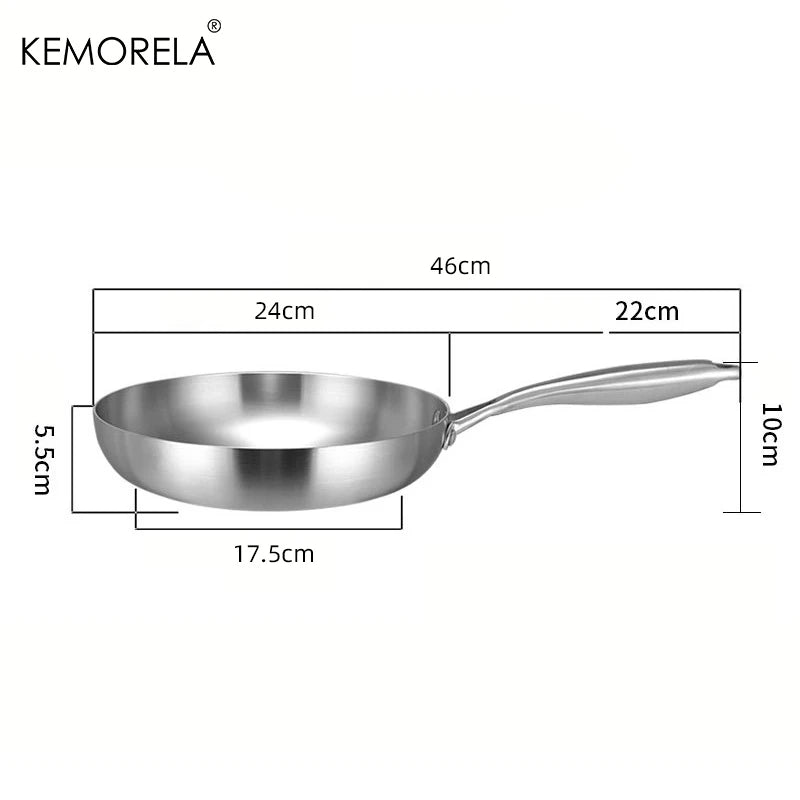 KEMORELA 24cm 304 Stainless Steel Frying Pan 3-Ply Skillet Stainless Steel Skillet Axl