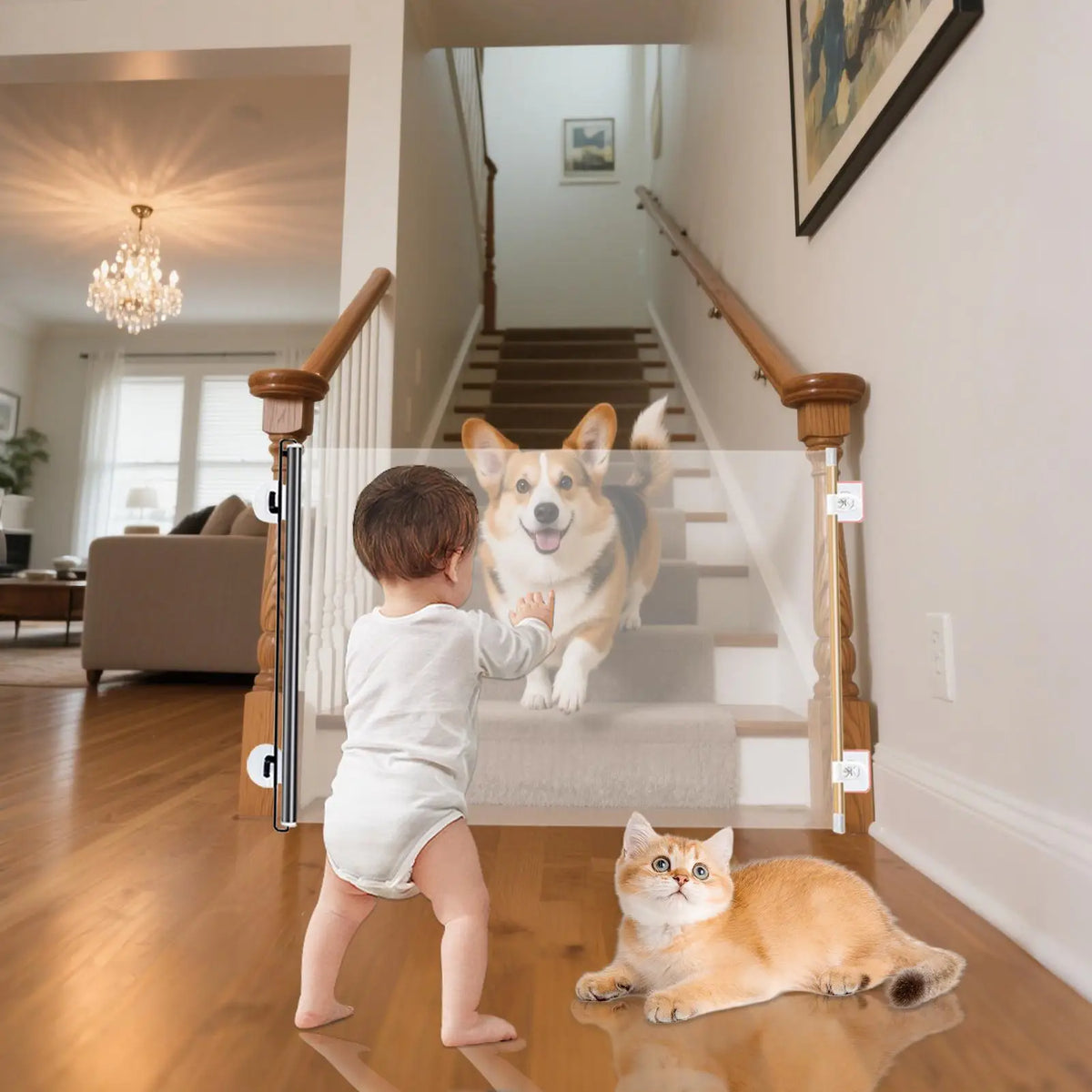 Retractable Pet Gate – Expandable Mesh Dog & Baby Barrier Retractable Pet Gate Axl