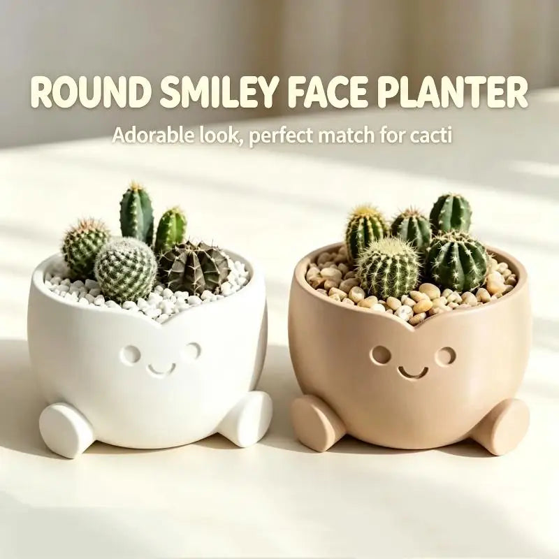 3D Printed Smiling Figure Mini Planter Pot | Cute Desk Décor Mini Planter Pot Axl
