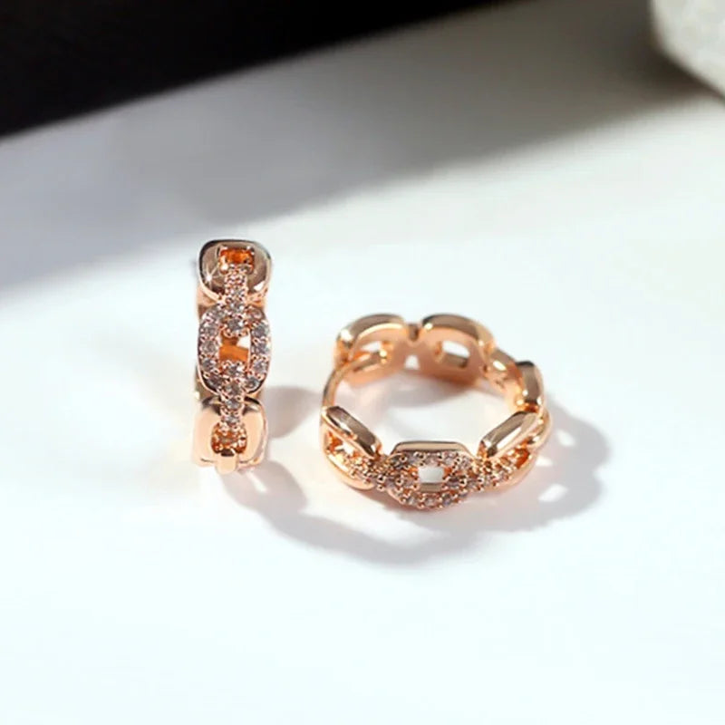 Huitan Chain Link CZ Hoop Earrings – Rose Gold Fashion Jewelry Hoop Earrings Axl E3815
