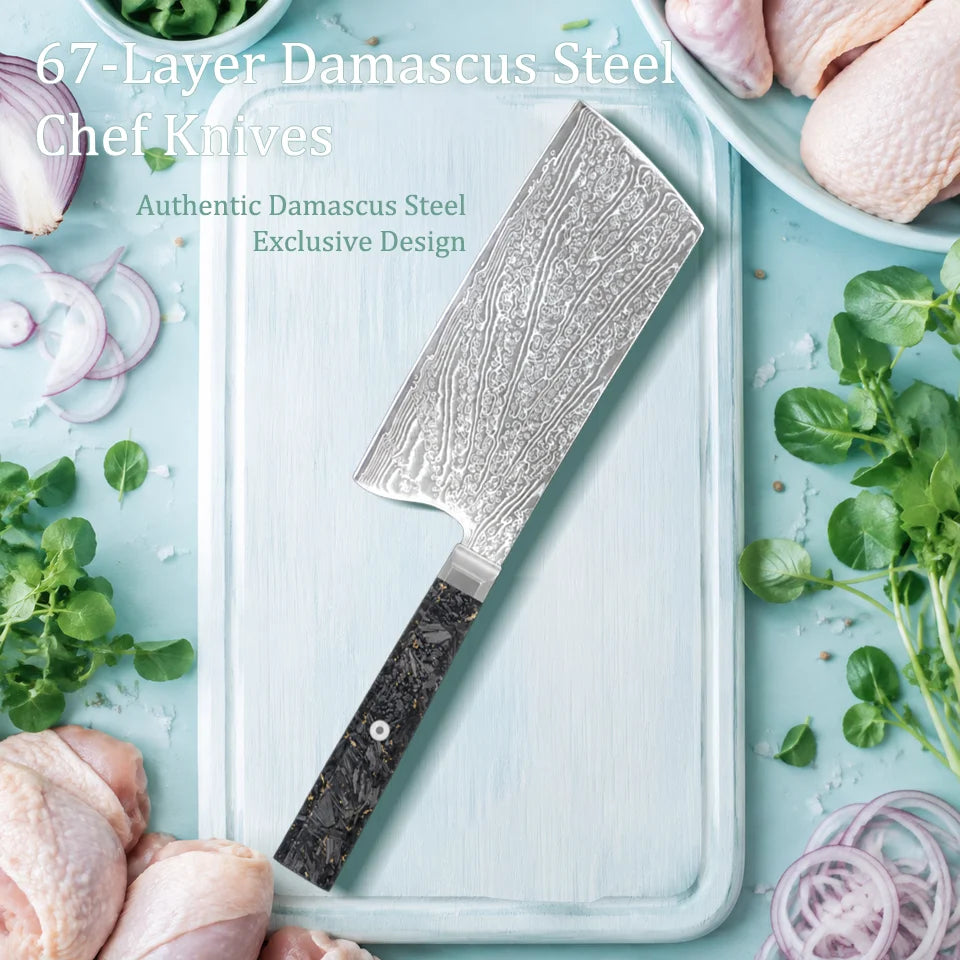 67-Layer Damascus Steel Slicing Chef Knife – 18cm Blade Damascus Chef Knife Axl
