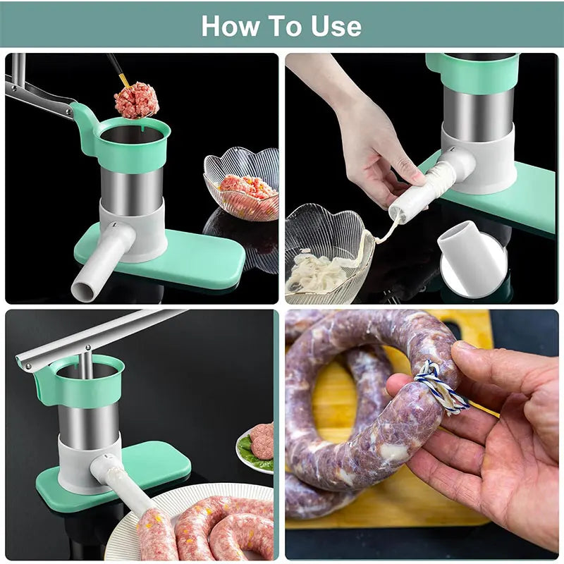Manual Sausage Stuffer Machine – 4 Tubes, 1.1 lb Capacity Sausage Stuffer Machine Axl