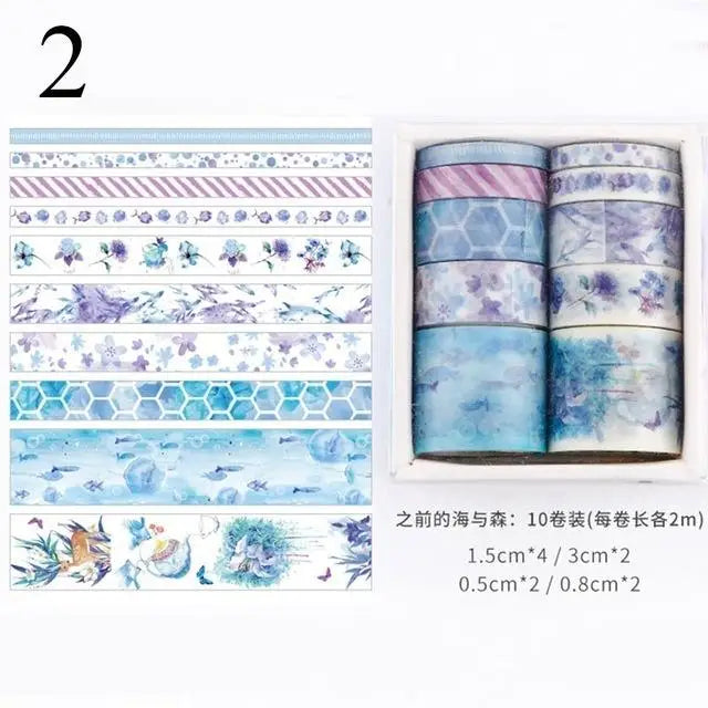 10-Piece Kawaii Washi Tape Set – Sea & Forest DIY Craft Series Decorative Washi Tape Axl