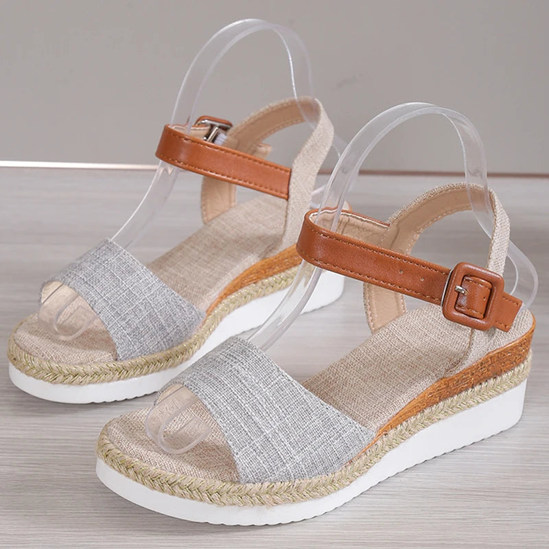 HAJINK Women's Peep Toe Wedge Sandals – Hemp Platform Heels Wedge Sandals Axl GRAY 43
