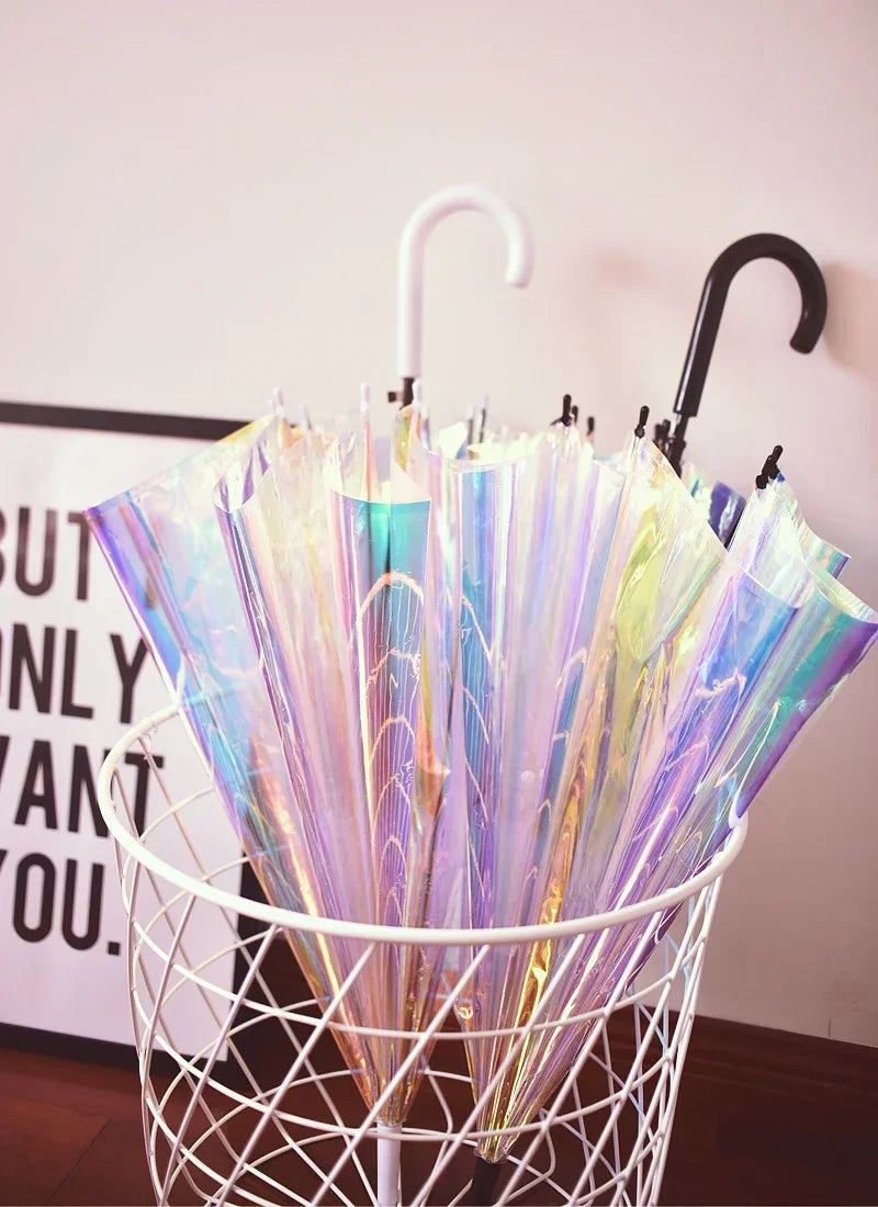 Rainbow Long Handle Transparent Umbrella – Colorful Women's Gift Long Handle Umbrella Axl