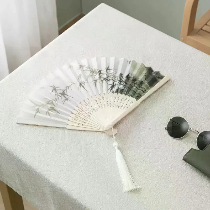 Vintage Chinese Bamboo Folding Fan with Tassel | Art & Gift Decorative Folding Fan Axl