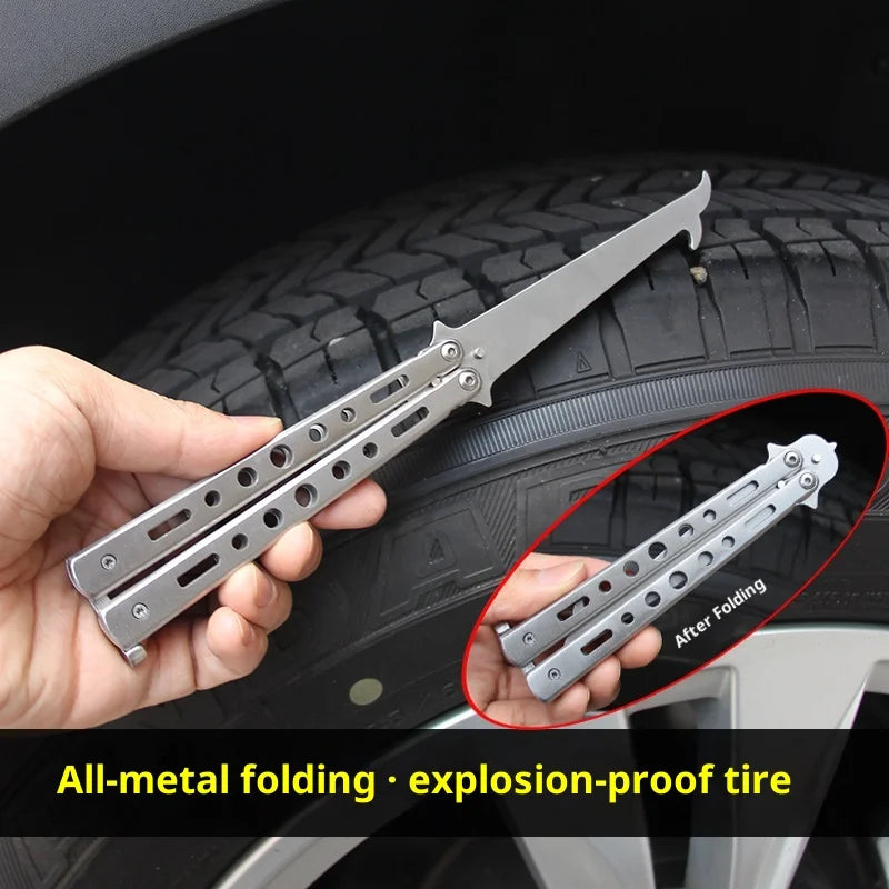 YRIDEFE Foldable Butterfly Practice Knife – Tire & Rock Tool Folding Practice Knife Axl