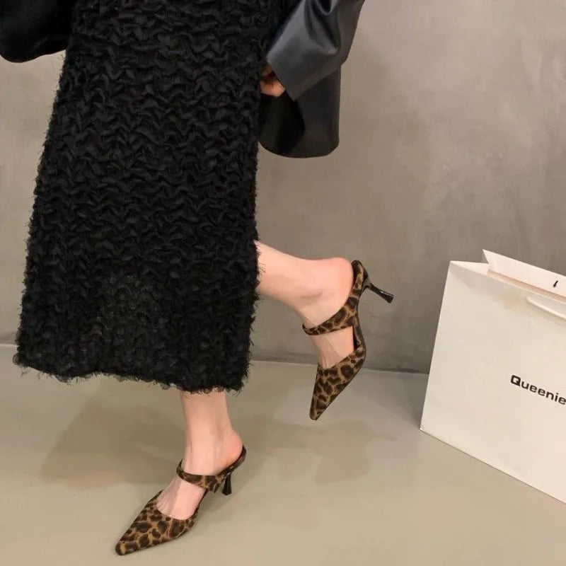 French Retro Women's Pointed Toe High Heel Mule Slippers High Heel Mules Axl