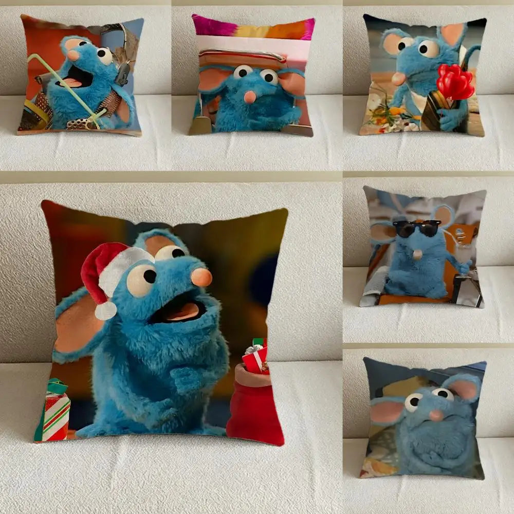 Cartoon Blue Mouse Linen Cushion Cover – Sofa & Bedroom Decor Decorative Cushion Cover Axl