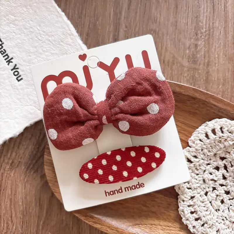 Sweet Plaid Bow Hair Clips Red Polka Dot Girls Women 1 Pair Bow Hair Clips Axl H