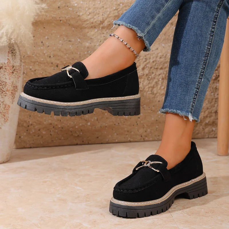 Women's Retro Loafers | British Style Thick Heel Slip-On Shoes Women's Loafers Axl