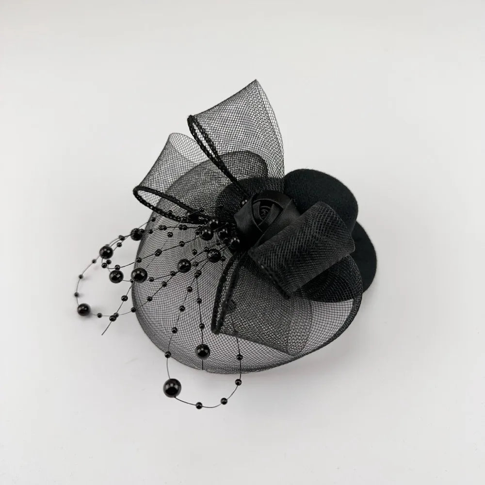 Vintage Fascinator Hat – Pearl Mesh Hair Clip Headpiece Fascinator Hair Clip Axl Black