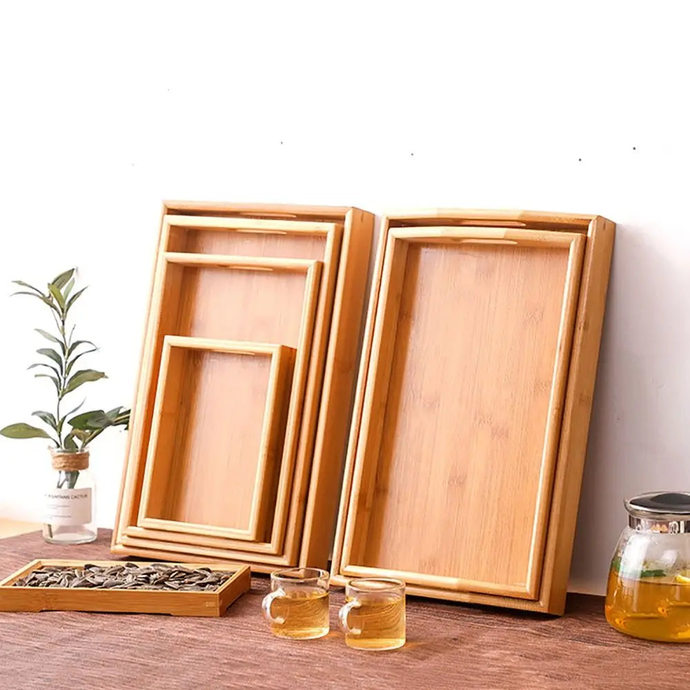 Retro Bamboo Storage Tray Organizer – Coffee Table & Tea Tray Bamboo Serving Tray Axl