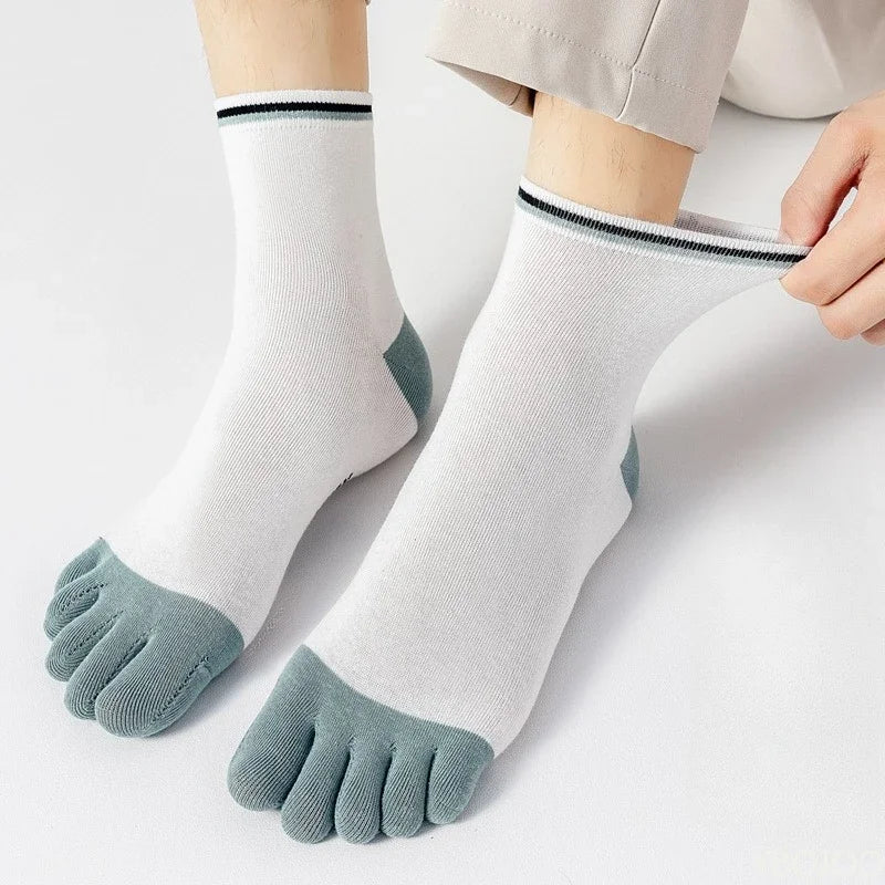 Men's Cotton Split Toe Socks – 5 Pairs Mid-Calf Five Finger Five Finger Socks Axl