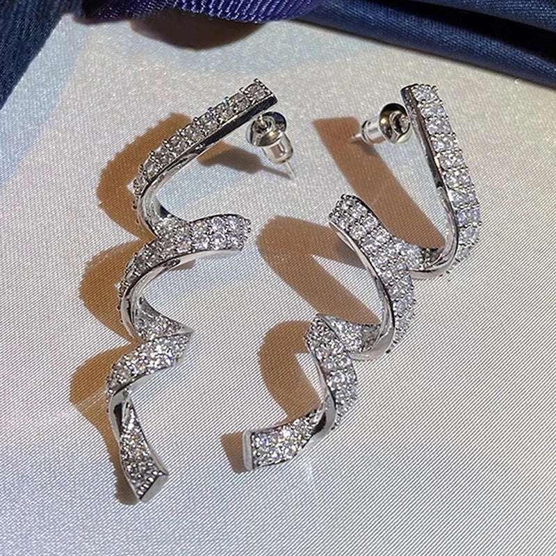 Huitan Ribbon Drop Earrings – Sparkling CZ Long Dangle Drop Dangle Earrings Axl