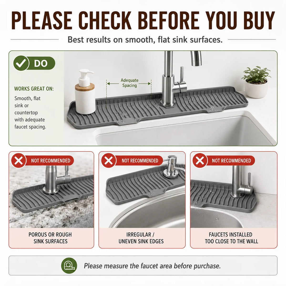 Uwhise Silicone Faucet Drip Catcher Tray | Sink Splash Guard Mat Sink Drip Mat Axl