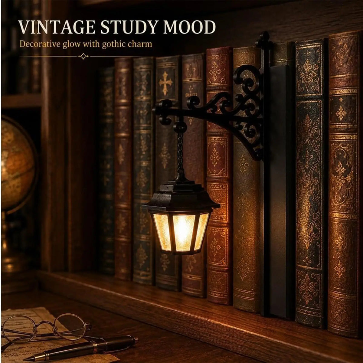 LED Vintage Lantern Bookshelf Lamp | Warm Glow Bookend Light Decorative Bookshelf Lamp Axl