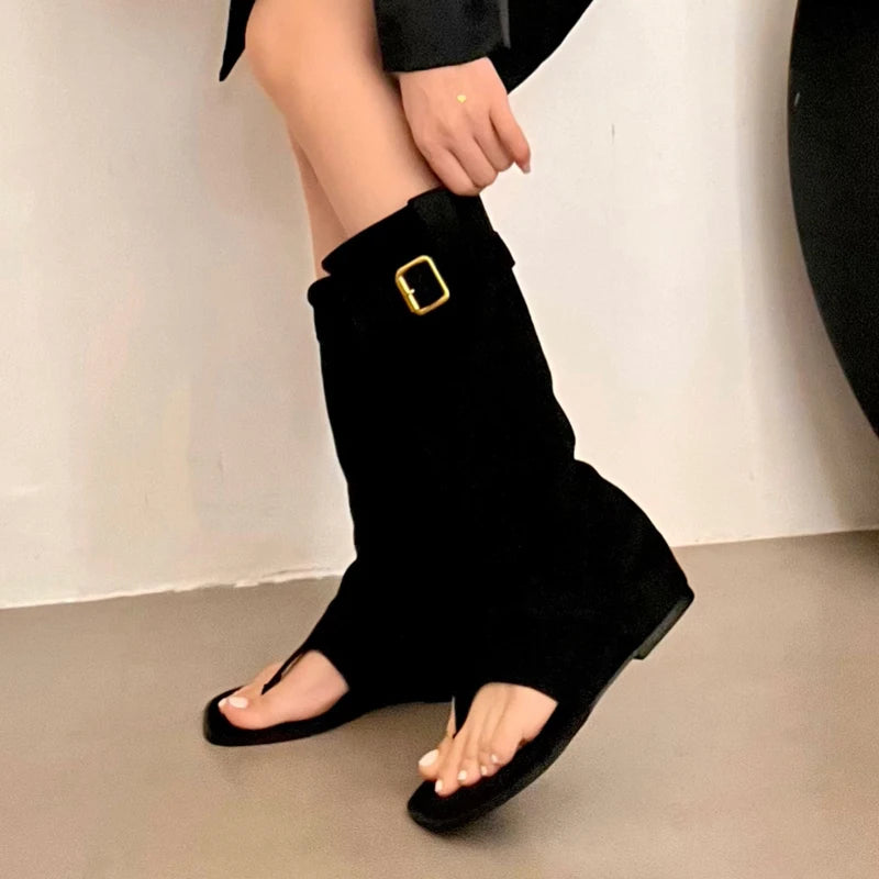 Women's Open Toe Wedge Ankle Boots – Buckle Strap Booties Wedge Ankle Boots Axl Black 36