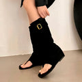 Women's Open Toe Wedge Ankle Boots – Buckle Strap Booties Wedge Ankle Boots Axl Black 36