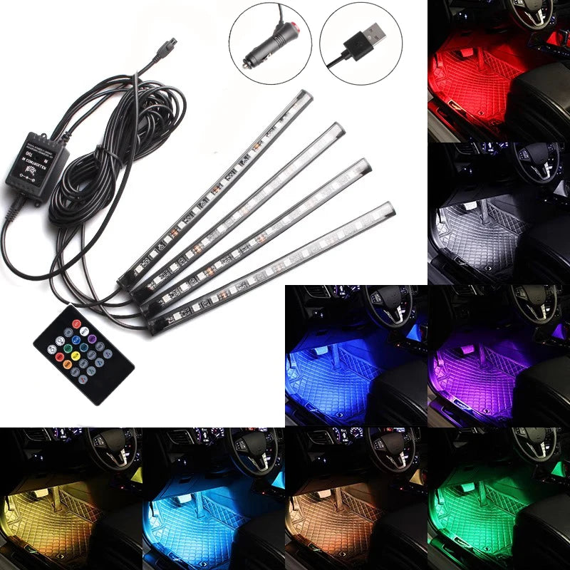 Car RGB LED Interior Ambient Light Strip Kit – 8 Colors 4 PCS Car LED Light Strip Axl